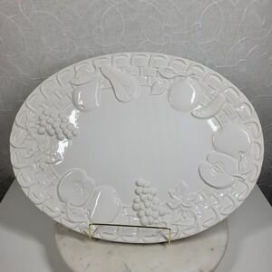 Vintage Oval Platter White Ceramic Fruit Motif Made in Portugal Serving Dish